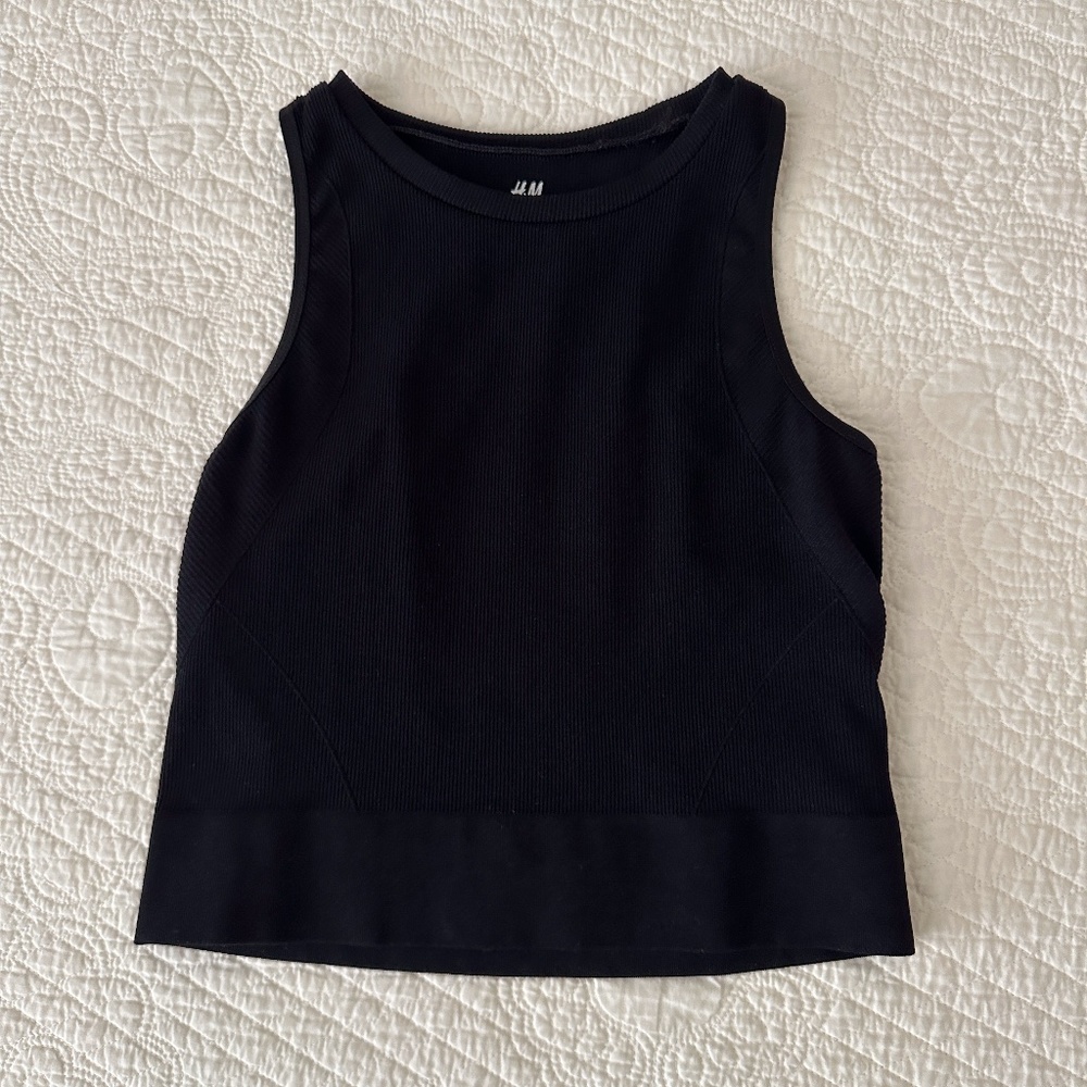 H&M Cropped Black Sports Bra Top Tank S